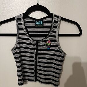 Black and White Striped Crop Top Tank